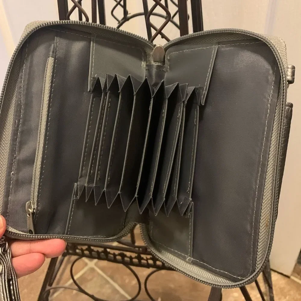 Buxton Womens Crossbody Wallet Purse Gray Pewter Metallic Accordion Cell Phone B